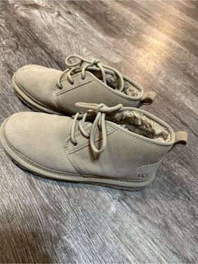 UGG Beige Suede Lace-Up Chukka Boots with Shearling